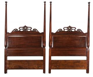 Appraisal: Pair Georgian Style Mahogany Twin Headboards th century paneled each