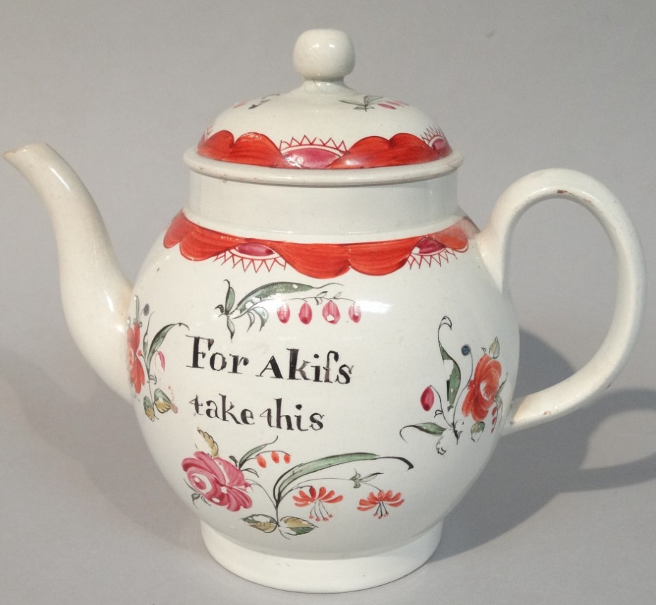 Appraisal: An thC Staffordshire creamware teapot the compressed circular body beneath