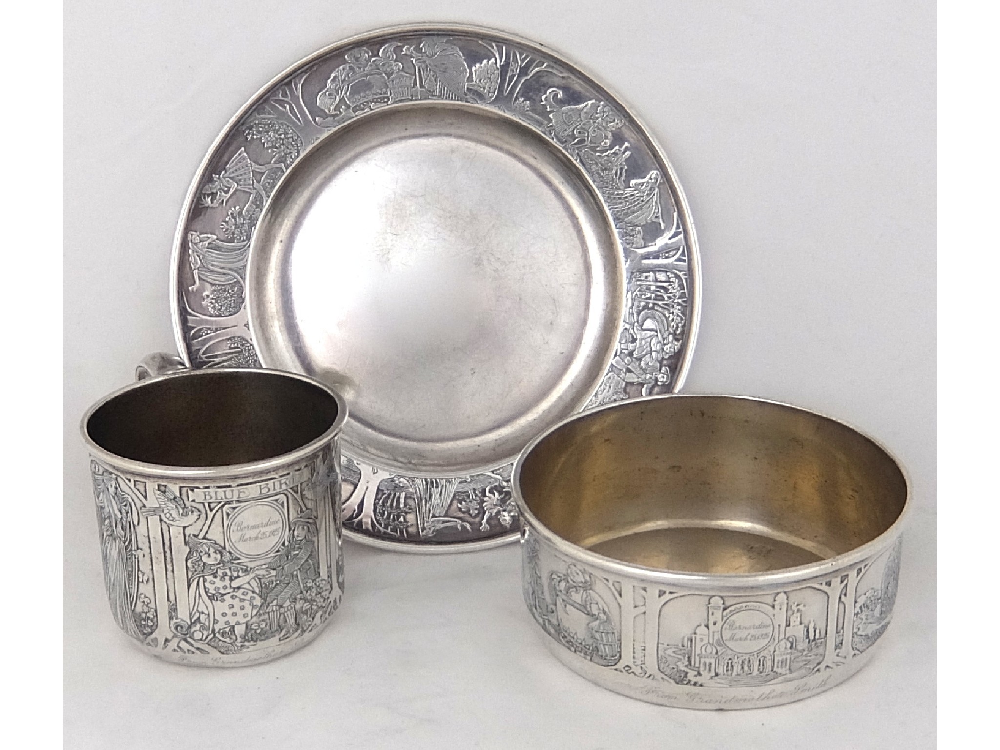 Appraisal: A sterling silver three piece nursery setby Spalding Company comprising