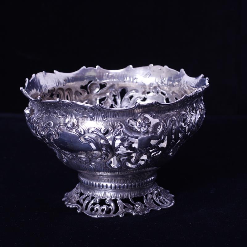 Appraisal: Continental sterling silver pierced figural repousse bowl with cherub musician