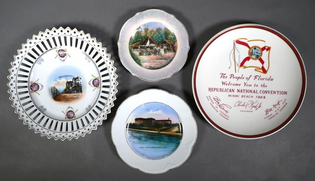 Appraisal: Four vintage souvenir plates Open-work plate Flagler St Miami more