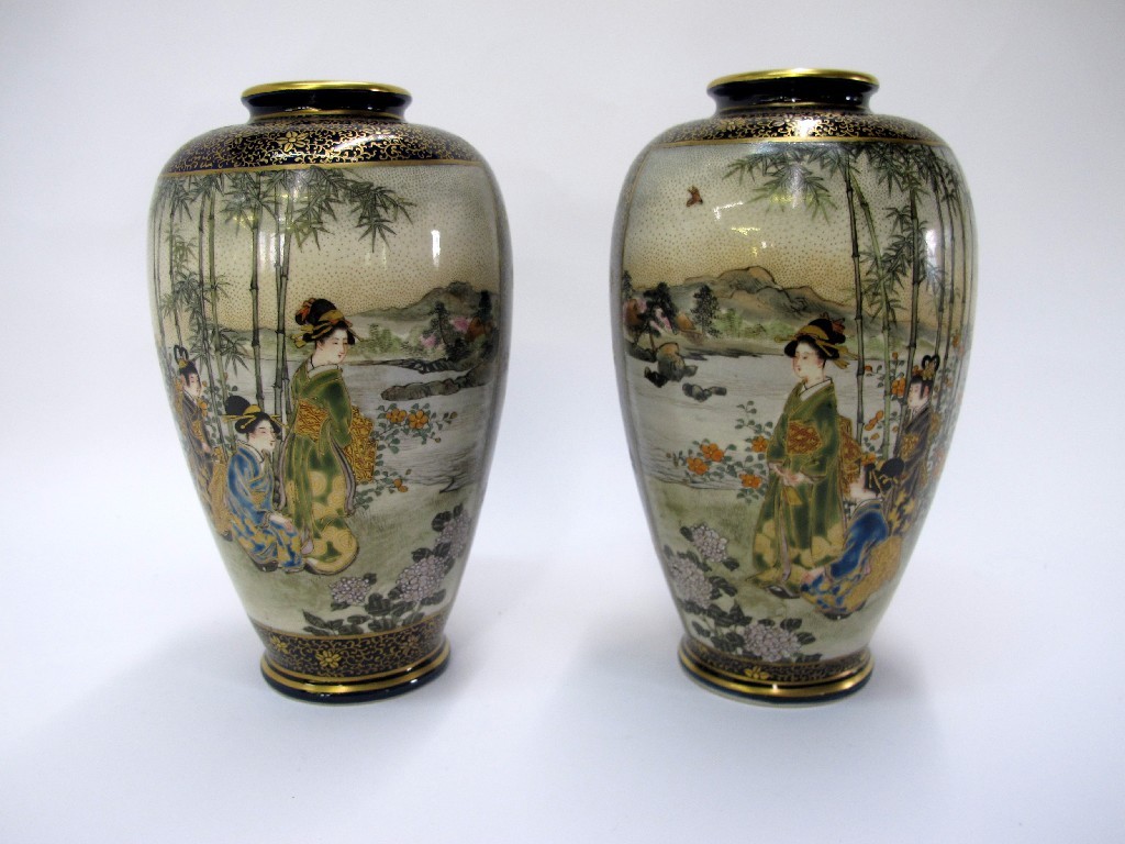 Appraisal: Pair of Japanese Satsuma vases with panels of Japanese ladies