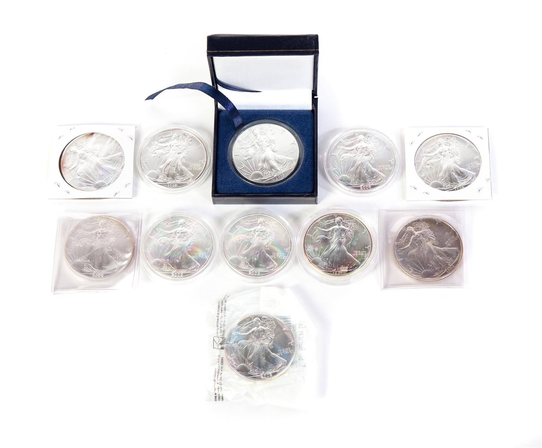 Appraisal: ELEVEN AMERICAN SILVER EAGLES Various dates ungraded