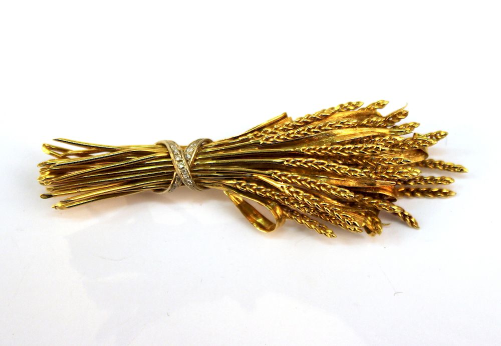 Appraisal: Buccellati Style K Diamonds Wheat Sheaf Brooch Buccellati style K