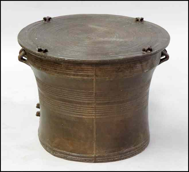 Appraisal: BRONZE CEREMONIAL DRUM Height '' Diameter '' Condition No Specific