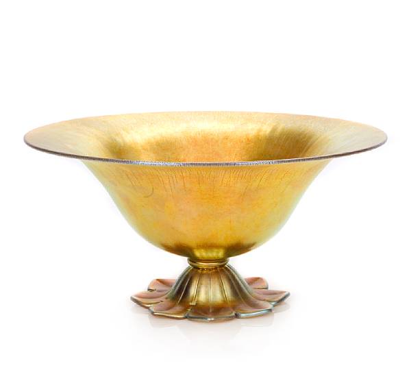 Appraisal: A Stueben Aurene glass footed bowl and a pair of