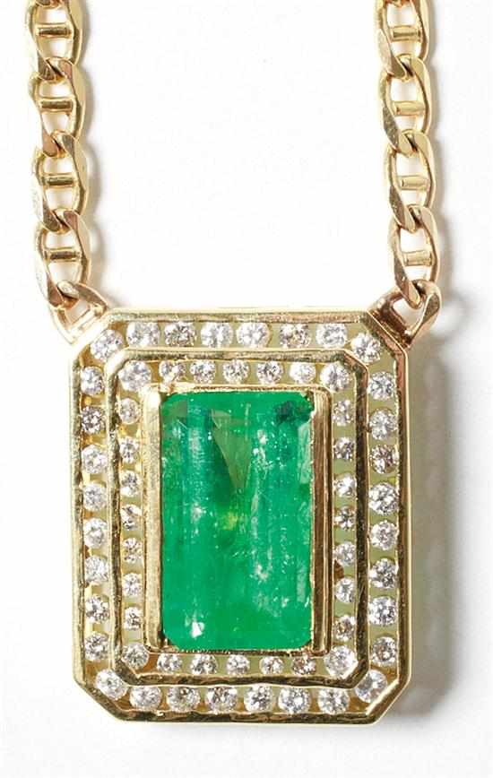 Appraisal: Emerald and diamond pendant necklace ct emerald-cut emerald approx x