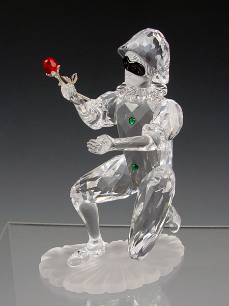 Appraisal: SWAROVSKI CRYSTAL HARLEQUIN FIGURINE edition with frosted face base red