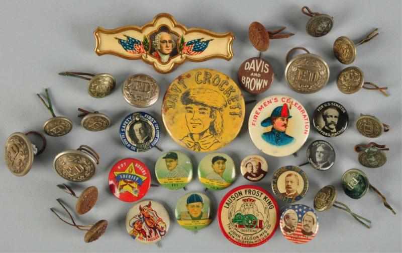 Appraisal: Lot of Baseball Character Political Pins Description Also includes approximately