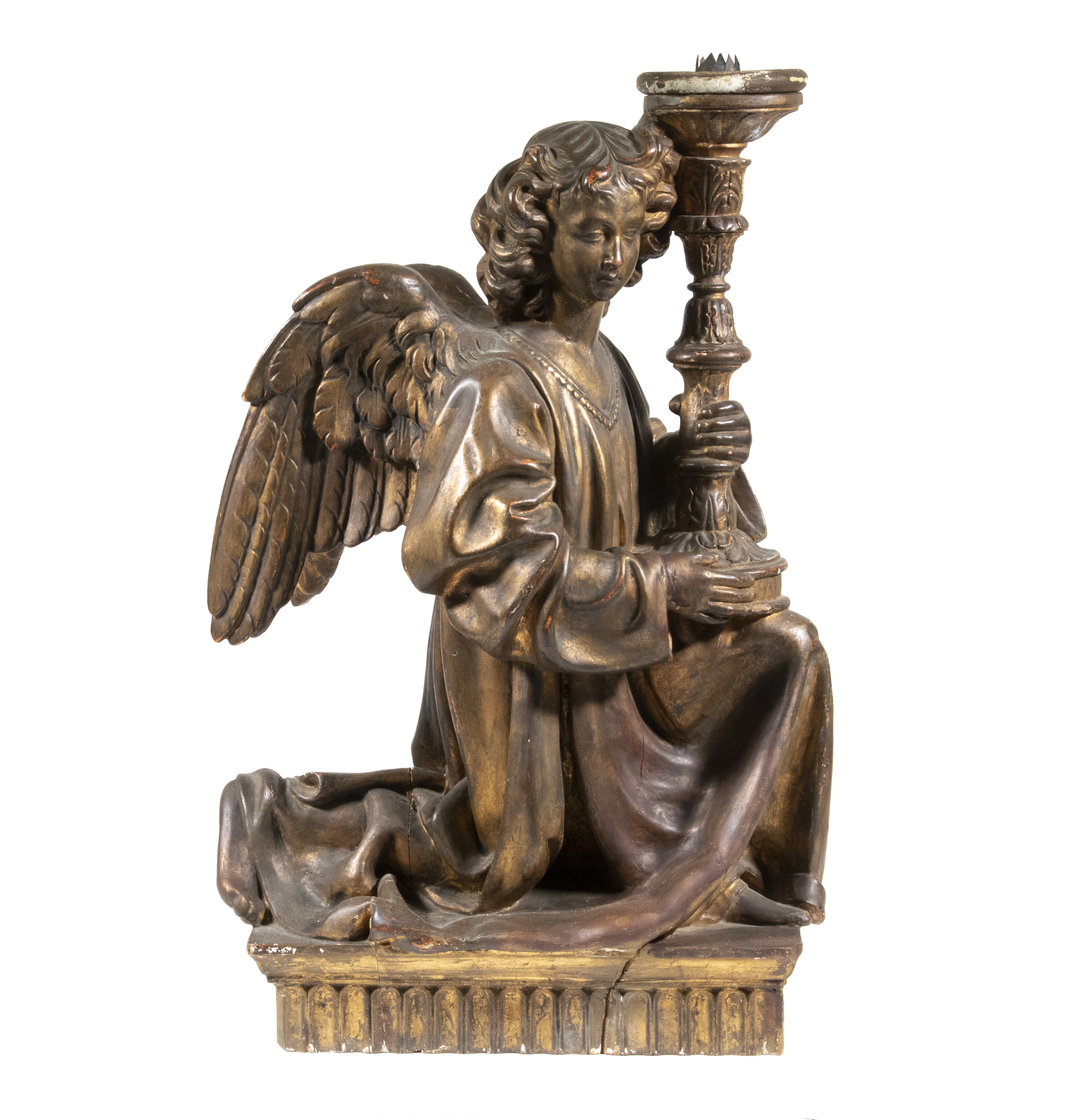 Appraisal: GILDED AND CARVED WOOD PICKET CANDLE HOLDER Giltwood Kneeling Angel