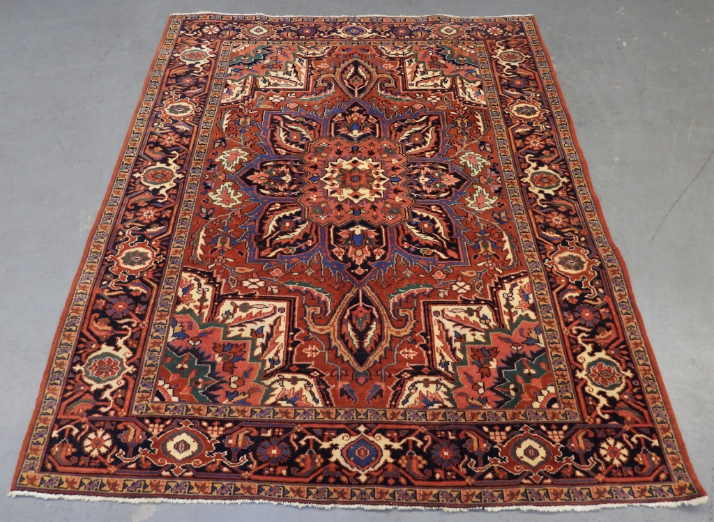 Appraisal: POLYCHROMATIC HERIZ RUG Middle East th CenturyGreen blue navy blue