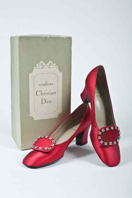 Appraisal: PAIR CHRISTIAN DIOR RED SATIN EVENING SHOES late s-early s