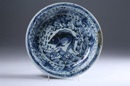 Appraisal: CHINESE BLUE AND WHITE PORCELAIN SHALLOW BOWL Ming Dynasty Interior