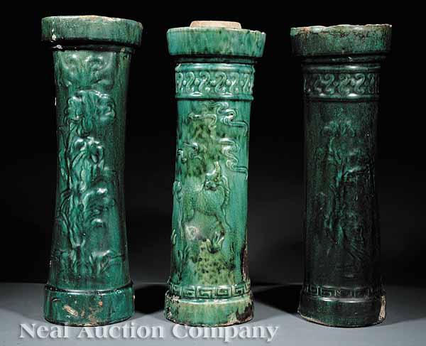 Appraisal: Three Chinese Green Glazed Tilework Architectural Elements probably Tongzhi -