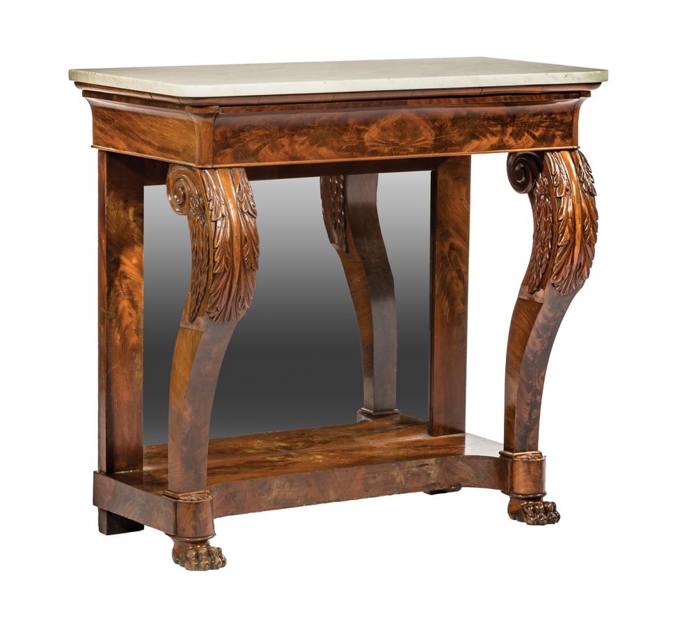 Appraisal: American Classical Carved Mahogany Pier Table th c Philadelphia white