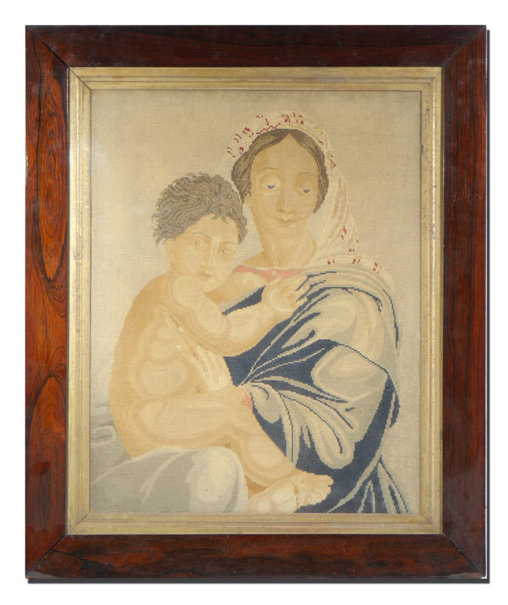 Appraisal: th C NEEDLE WORK DEPICTING MOTHER AND CHILD Worked in