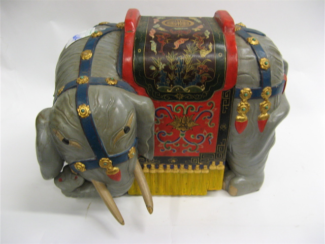 Appraisal: CHINESE HAND CARVED WOODEN GOOD LUCK ELEPHANT hand painted with