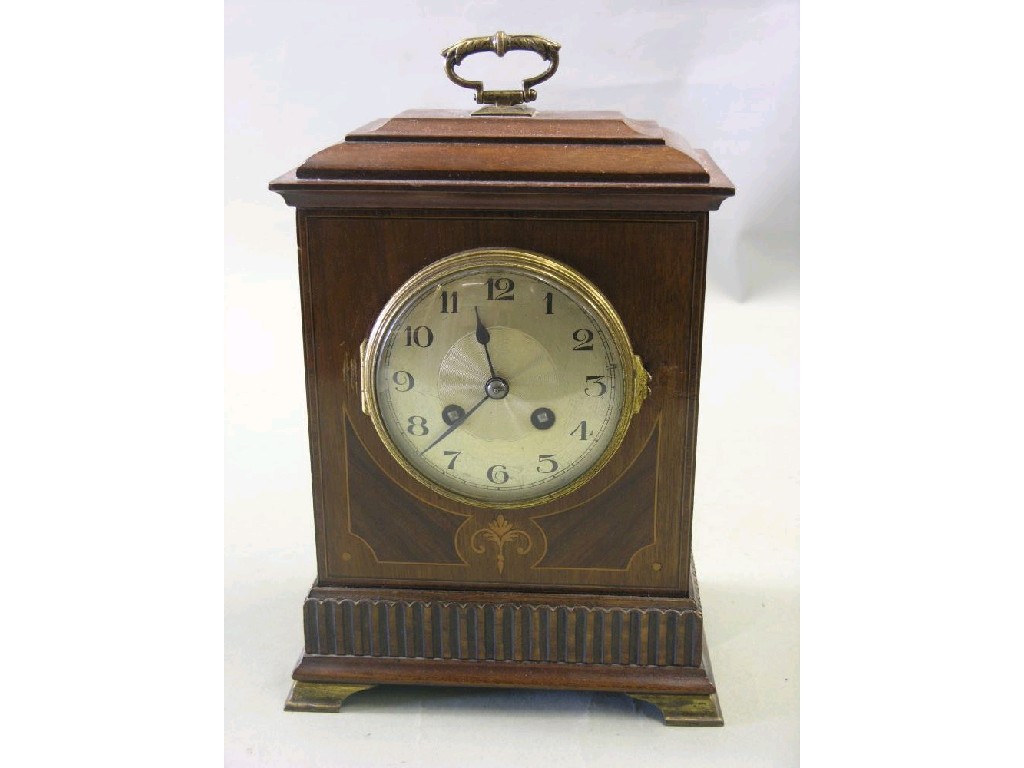 Appraisal: An Edwardian inlaid mahogany mantel clock convex engine turned dial