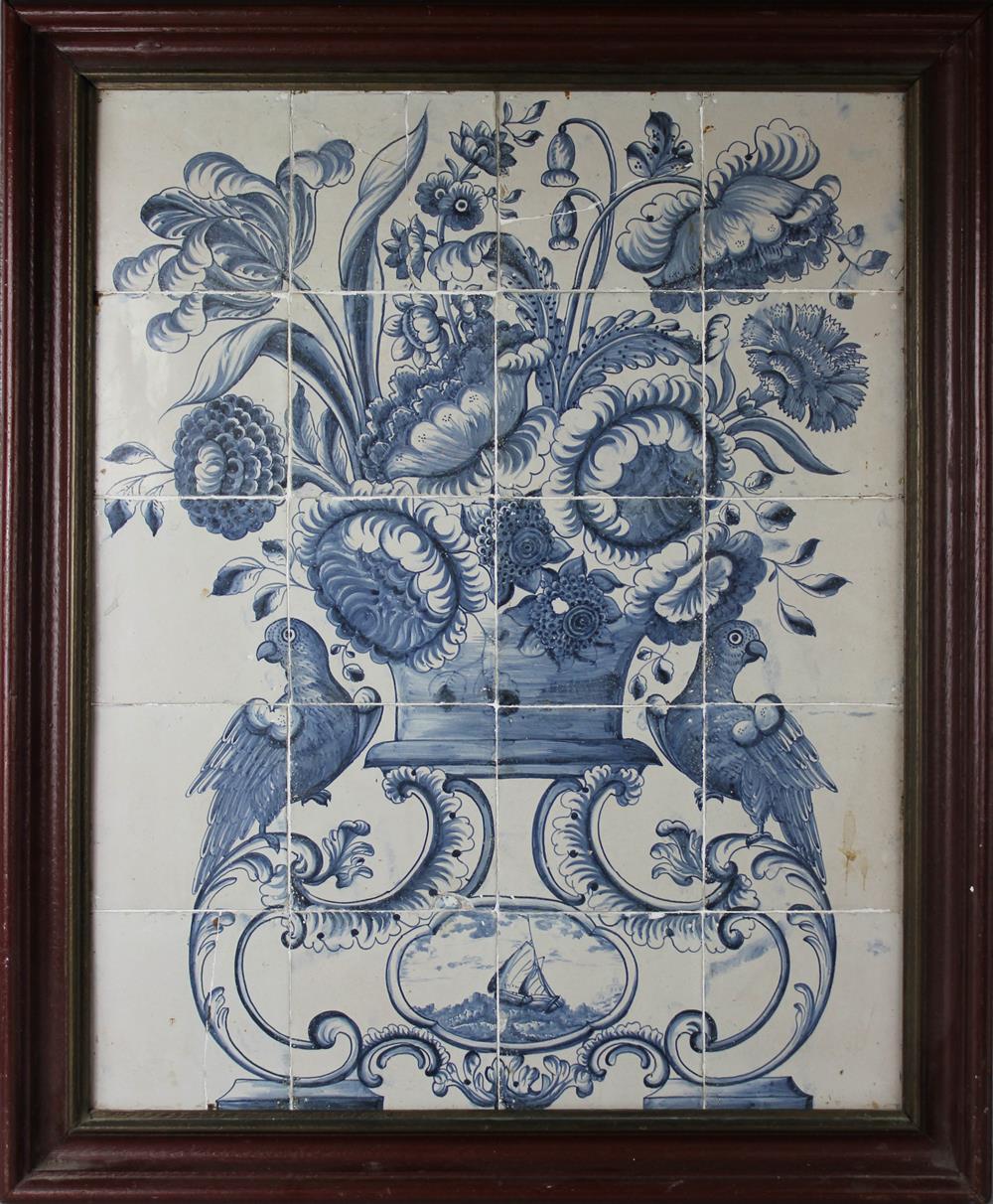 Appraisal: A DELFT BLUE AND WHITE TILE PICTURE depicting an urn