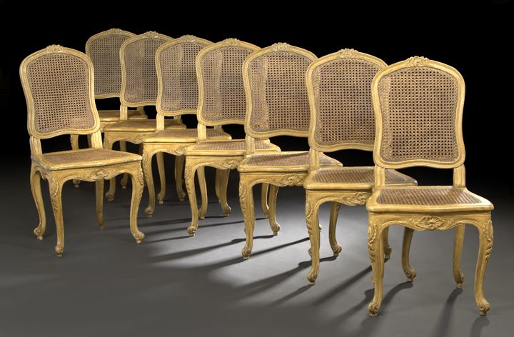 Appraisal: Suite of Eight Provincial Louis XV-Style Polychromed Sidechairs mid- th