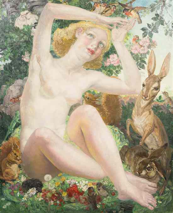 Appraisal: Valentine Lecomte French b Friends of the Forest oil on