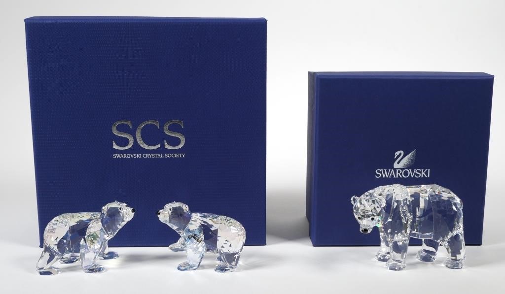 Appraisal: Retired Swarovski Mother Bear Polar Bear Cubs Cry Moonlight figurines