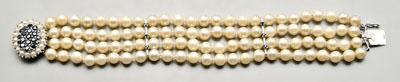 Appraisal: Pearl and sapphire bracelet round cultured pearls to mm light