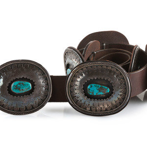 Appraisal: Navajo Silver and Turquoise Shadowbox Concha Belt third quarter th