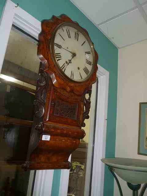 Appraisal: A VICTORIAN WALNUT AND INLAID DROP DIAL WALL CLOCK the