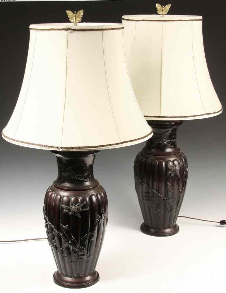 Appraisal: PAIR JAPANESE BRONZE VASES AS LAMPS - Pair of Meiji