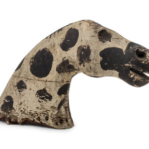 Appraisal: A Paint Decorated Horse Head Finial with Glass Eyes Early