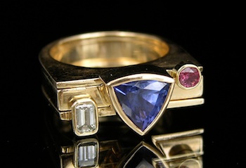 Appraisal: Contemporary Tanzanite Diamond and Ruby Stacked Rings Custom made k