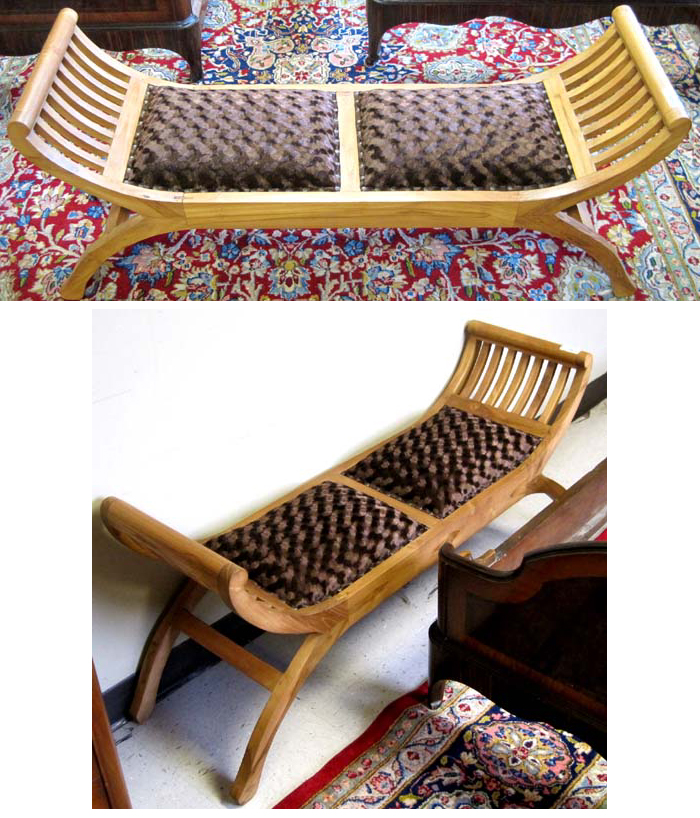 Appraisal: PAIR OF TEAK BENCHES each a long and narrow x-frame