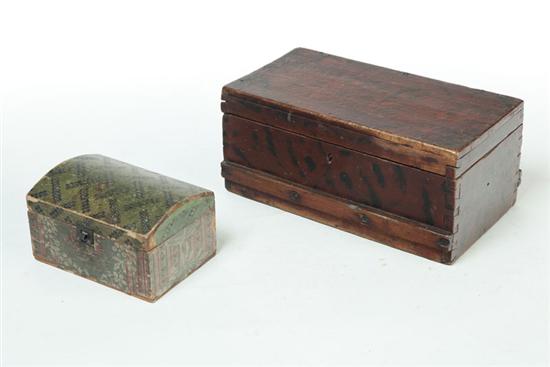 Appraisal: TWO DECORATED BOXES American th century Pine paint and paper