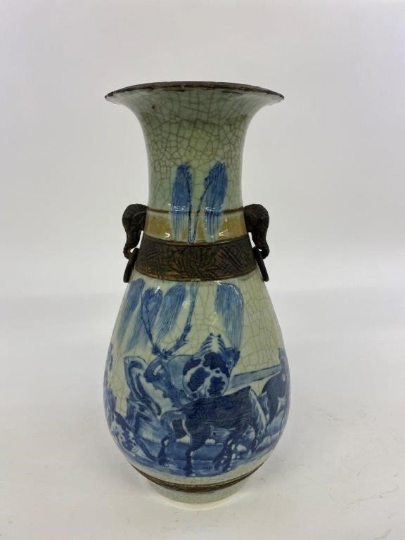 Appraisal: Chinese porcelain blue and white crackle vase th c h