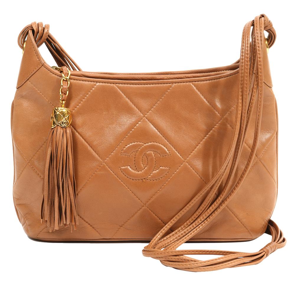 Appraisal: CHANEL VINTAGE BROWN LAMBSKIN SHOULDER BAGChanel vintage - brown lambskin