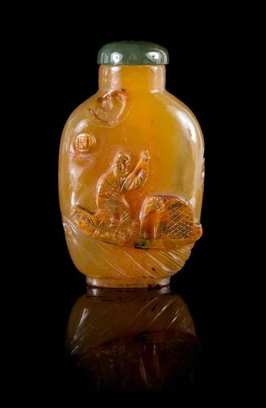 Appraisal: Sale Lot A Carved Shadow Agate Snuff Bottle of rounded