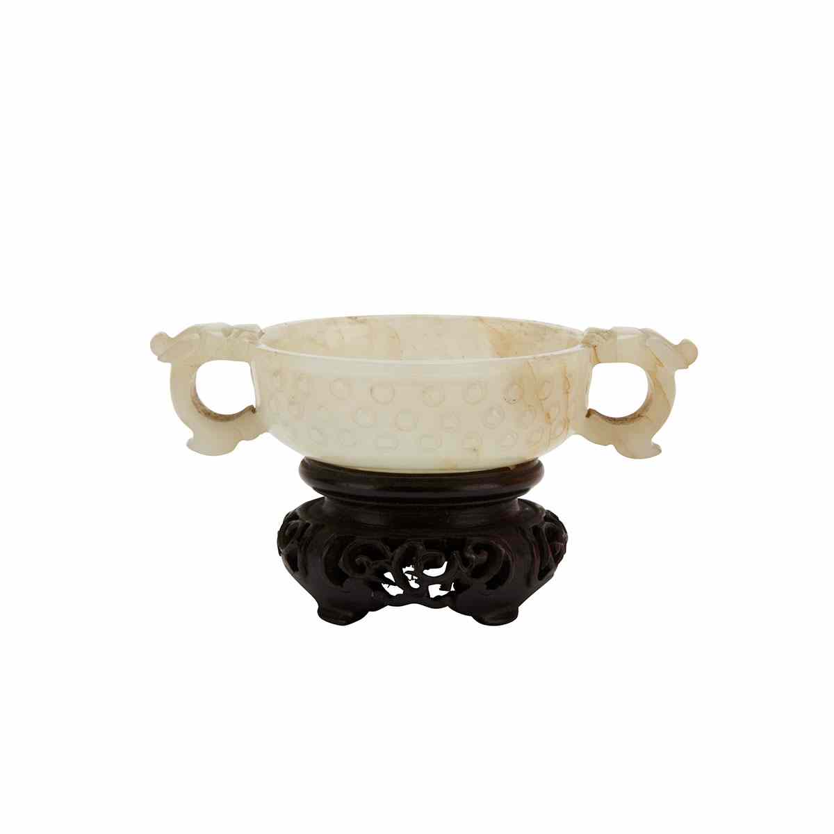 Appraisal: Miniature White Jade Bowl th th Century With minor russet