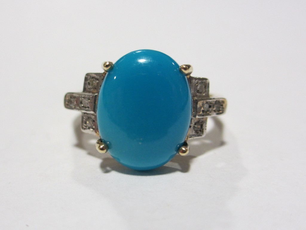 Appraisal: Nine carat gold turquoise and diamond set dress ring