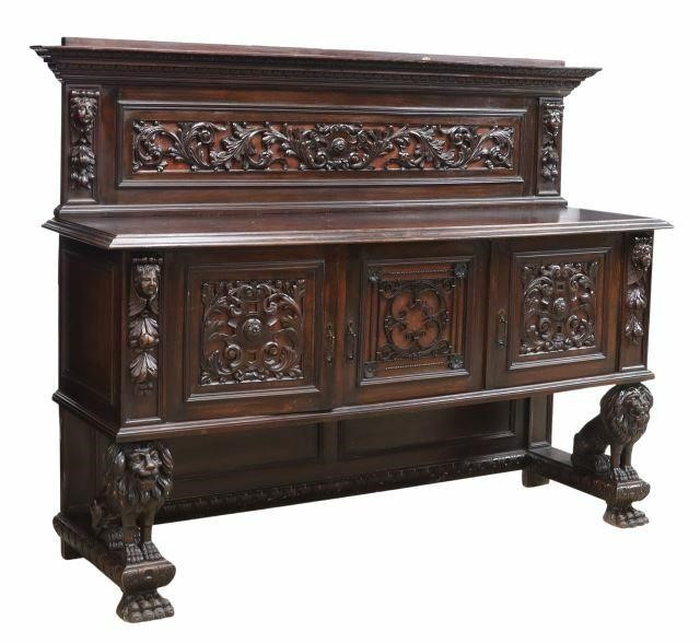 Appraisal: Italian Renaissance Revival walnut sideboard early th c egg-and-dart molded