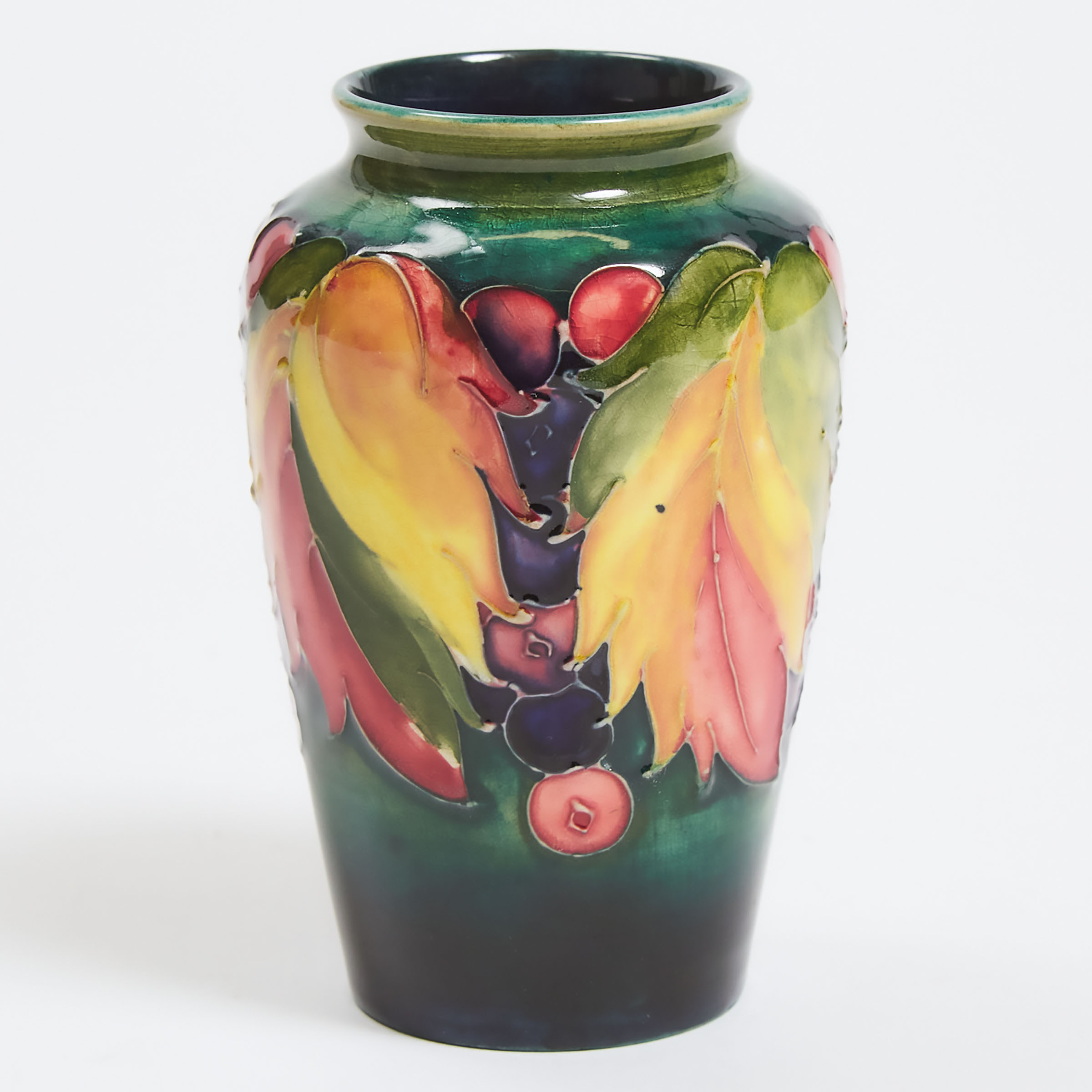 Appraisal: Moorcroft Grape and Leaf Vase s height in cm