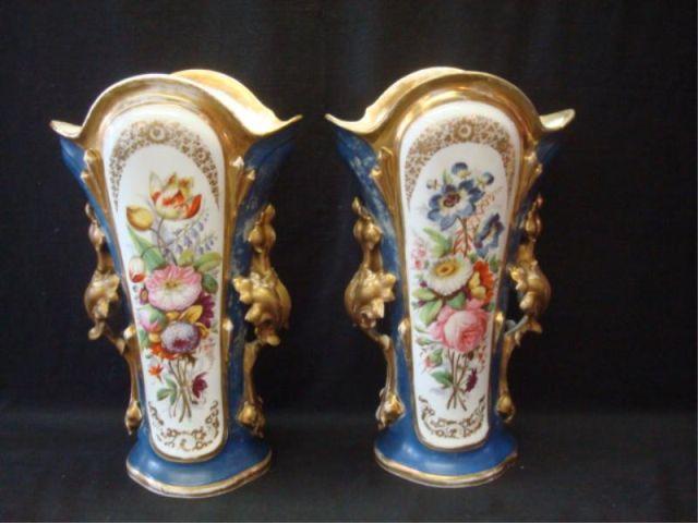 Appraisal: Pair of Old Paris Style Porcelain Vases Old repair top