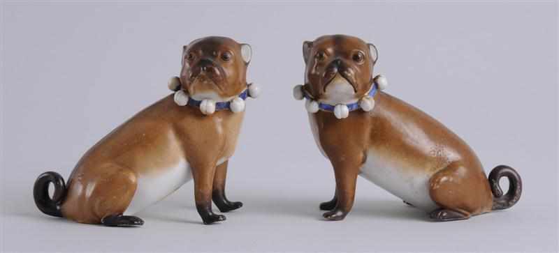 Appraisal: PAIR OF MEISSEN-STYLE PORCELAIN STYLE PUG DOGS Each modeled seated