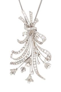 Appraisal: Platinum and Diamond Floral Spray Brooch Necklace Antique platinum and