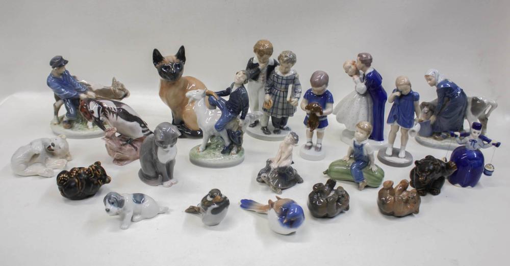 Appraisal: COLLECTION OF TWENTY-ONE PORCELAIN FIGURINES including Royal Copenhagen Faun on