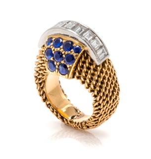 Appraisal: A Bicolor Gold Sapphire and Diamond Ring dwts A Bicolor