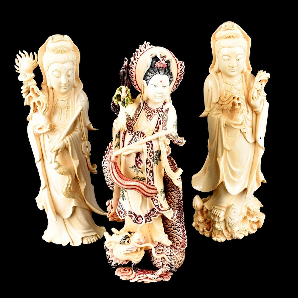 Appraisal: Three Ivory Figures The Asian Carved Ivory Figurines One a