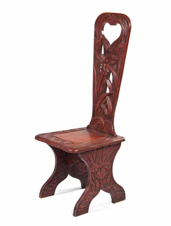 Appraisal: A Chinese Lacquered Side Chair having foliate pierce carved back