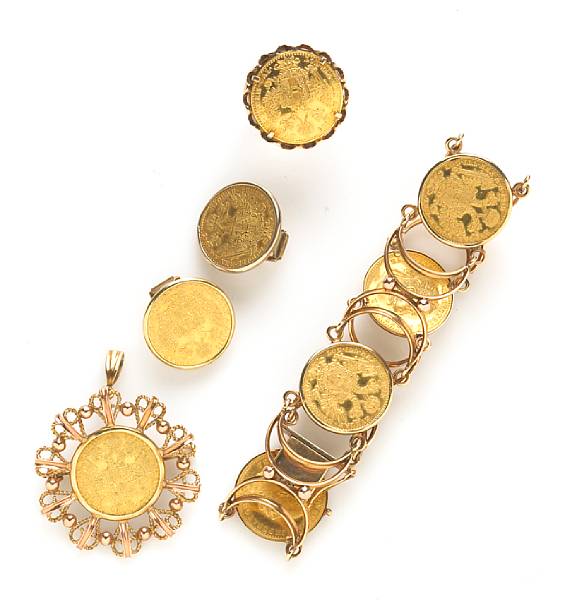 Appraisal: A suite of Austrian coin and k gold jewelry comprising