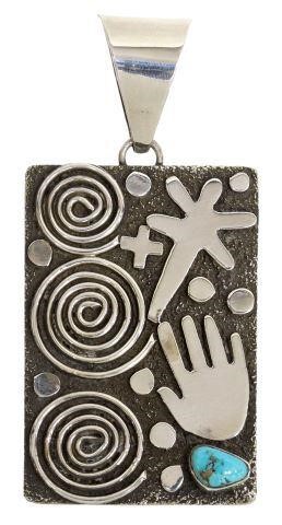 Appraisal: Native American sterling silver petroglyph pendant signed Alex Sanchez Navajo